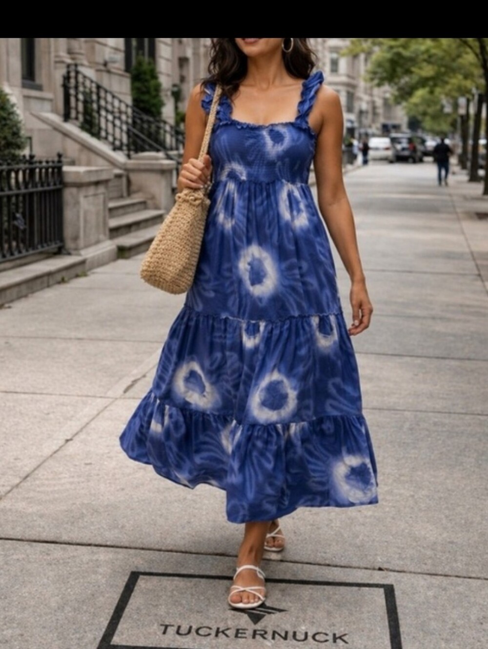 Tuckernuck Blue Tie-Dye Rory Ruffle-Strap Tiered Dress